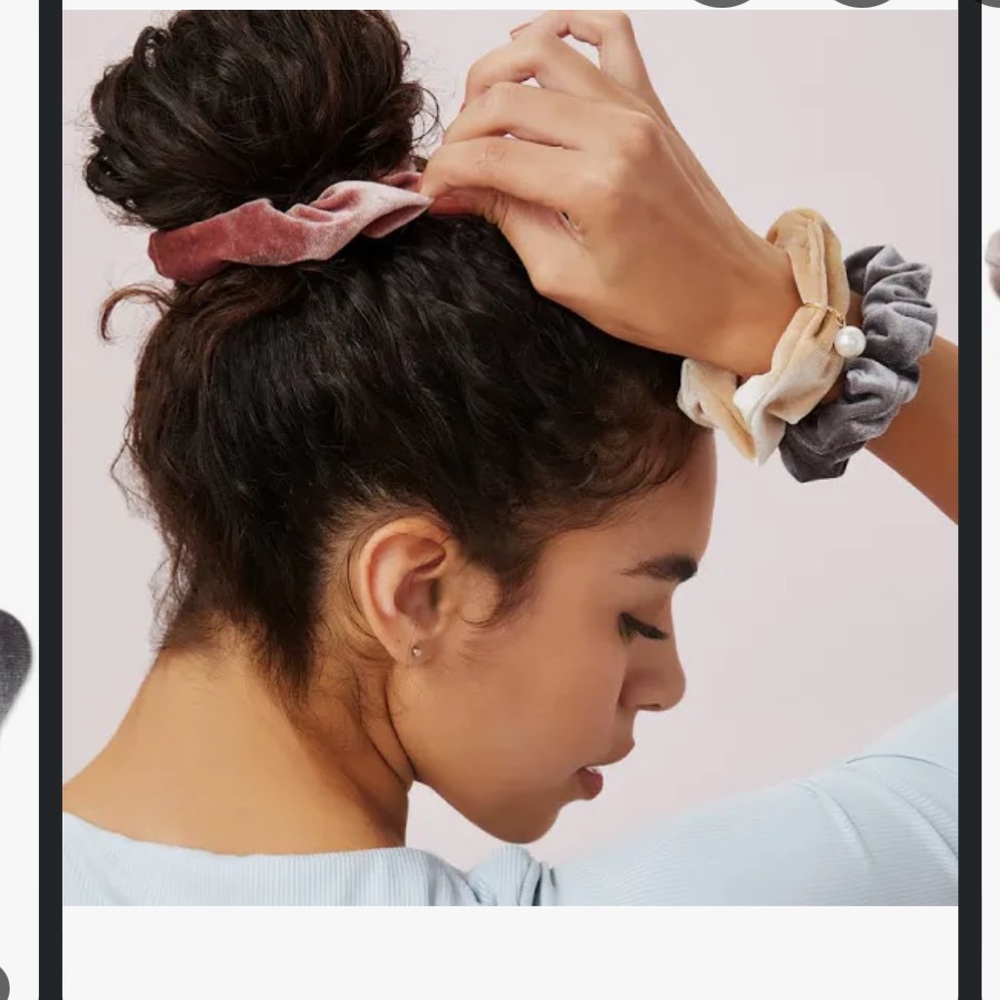 Scunci Velvet Scrunchies with Pearl Charm - Pink, Gray, Brown